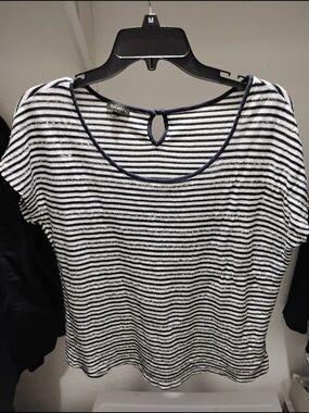 Talbots Navy & White Striped Short-Sleeve Scoop Neck Tee
